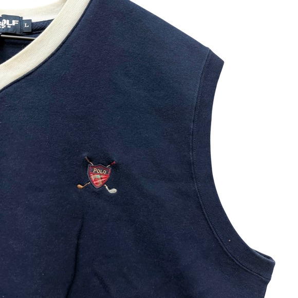 Polo Golf Ralph Lauren Vest Mens Large Navy Blue Golfing Logo Cotton Blend - Picture 4 of 7